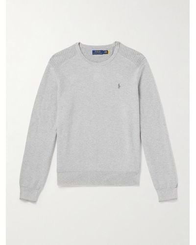 Polo Ralph Lauren Logo-embroidered Honeycomb-knit Cotton Jumper - Grey