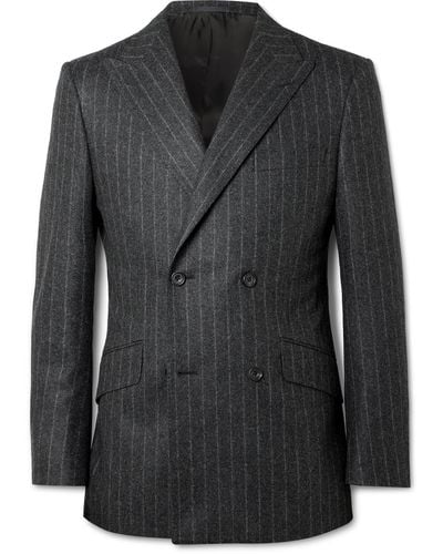 Kingsman Double-breasted Striped Wool-felt Suit Jacket - Black