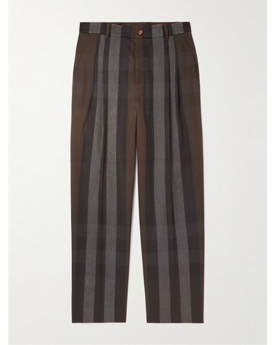 Burberry Gerade geschnittene Hose aus Twill mit Falten und Karomuster - Grau
