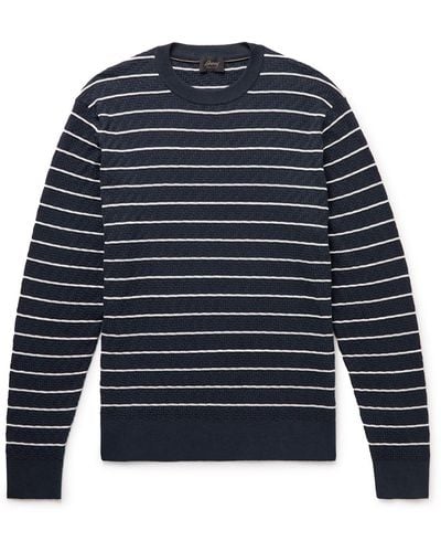 Brioni Striped Cotton And Cashmere-blend Sweater - Blue