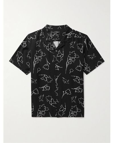 Theory Irving Camp-collar Floral-print Lyocell Shirt - Black