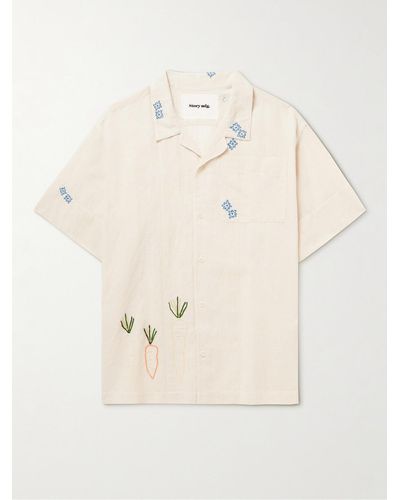 STORY mfg. Greetings Camp-collar Embroidered Cotton And Linen-blend Shirt - Natural
