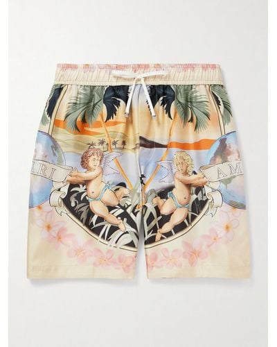 Amiri Gerade geschnittene Shorts aus bedrucktem Seiden-Twill mit Kordelzugbund - Mettallic