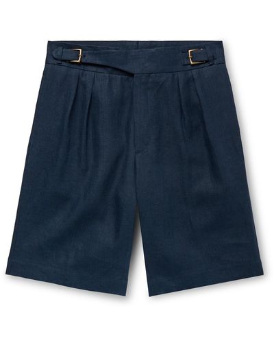 Anderson & Sheppard Gurkha Straight-leg Pleated Linen Shorts - Blue