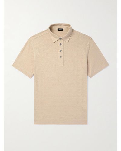 ZEGNA Slim-fit Linen Polo Shirt - Natural