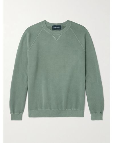 Thom Sweeney Garment-dyed Cotton-jersey Sweatshirt - Green