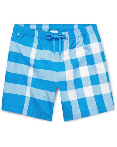 Burberry Straight-leg Mid-length Checked Swim Shorts - Blue