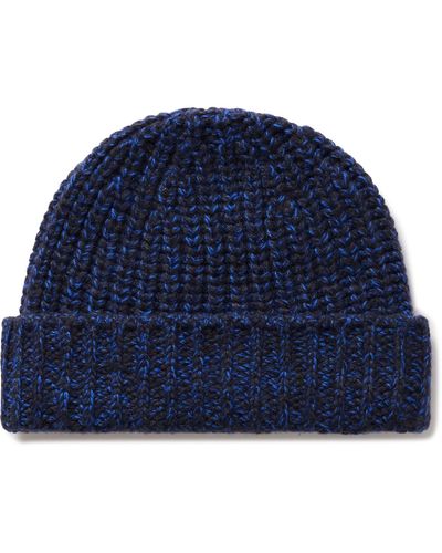 Johnstons of Elgin Ribbed Donegal Cashmere Beanie - Blue