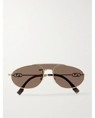 Fendi O'Lock Pilotensonnenbrille mit goldfarbenen Details - Braun