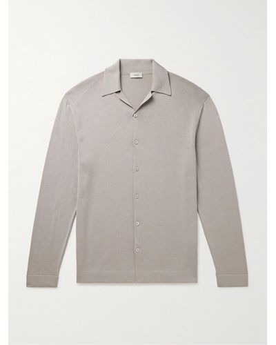 Agnona Slim-fit Camp-collar Silk And Cotton-blend Shirt - Grey