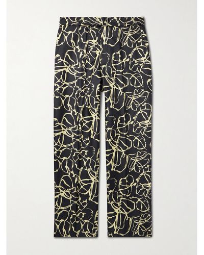Officine Generale Nash Straight-leg Pleated Belted Printed Silk-twill Pants - Multicolour