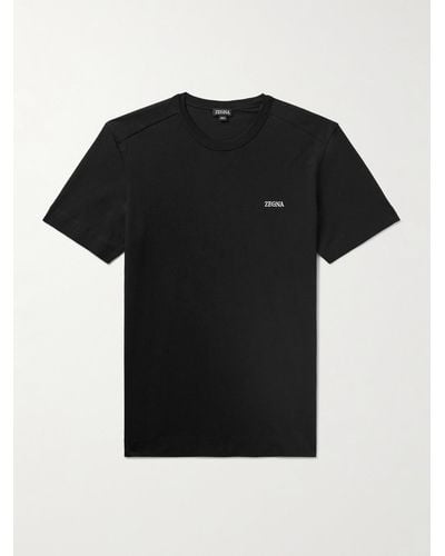 ZEGNA T-shirt slim-fit in jersey di cotone con logo ricamato - Nero