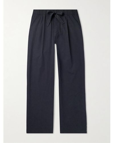 Tekla Birkenstock Straight-leg Pleated Organic Cotton-poplin Pyjama Trousers - Blue