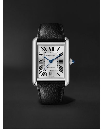 Cartier Tank Must Automatic 41mm Stainless Steel And Leather Watch - Black