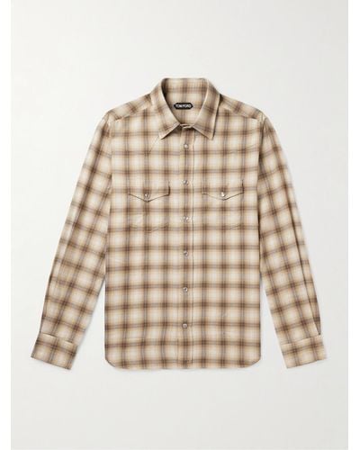 Tom Ford Checked Cotton-blend Western Shirt - Natural