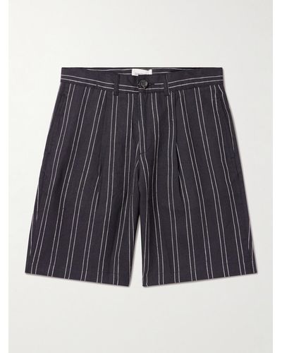 Oliver Spencer Straight-leg Pleated Striped Linen Shorts - Blue