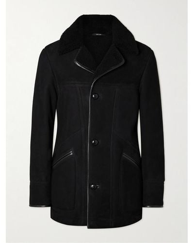 Tom Ford Leather-trimmed Shearling Peacoat - Black
