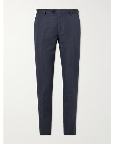 Loro Piana Straight-leg Cotton And Linen-blend Trousers - Blue