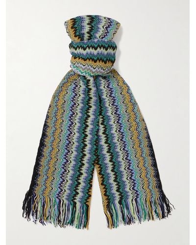Missoni Fringed Striped Jacquard-knit Scarf - Blue