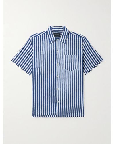 Drake's Camp-collar Striped Cotton Shirt - Blue