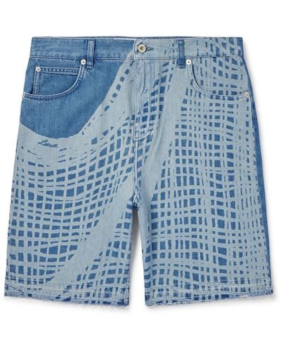 Loewe Paula's Ibiza Straight-leg Frayed Printed Denim Shorts - Blue