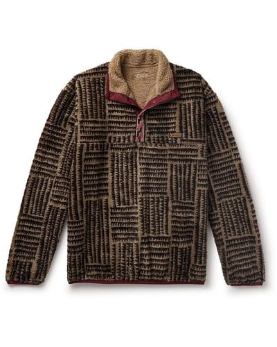 Kapital Hacksaw Printed Fleece Half-placket Sweatshirt - Brown