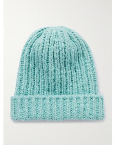 The Elder Statesman Whisper Ribbed Cashmere Beanie - Blue