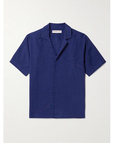 Orlebar Brown Camicia in lino con colletto aperto Maitan - Blu