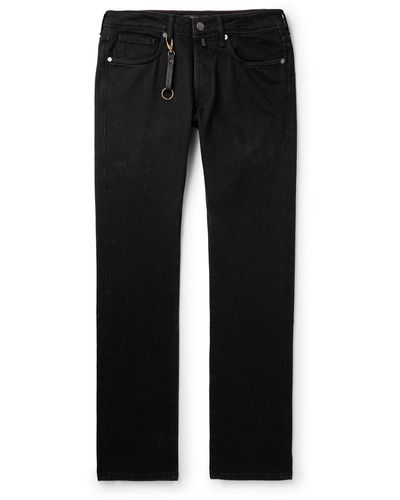 Incotex Leather-trimmed Straight-leg Jeans - Black