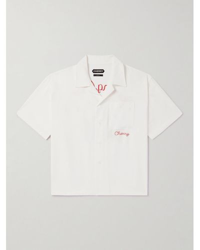 CHERRY LA Hemd aus TM Lyocell mit Logostickerei - Weiß