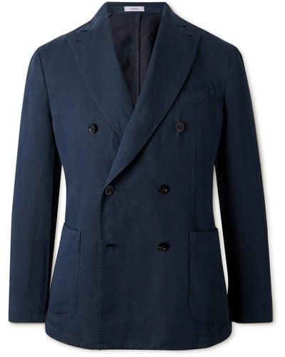 Boglioli K-jacket Double-breasted Cotton And Linen-blend Twill Blazer - Blue