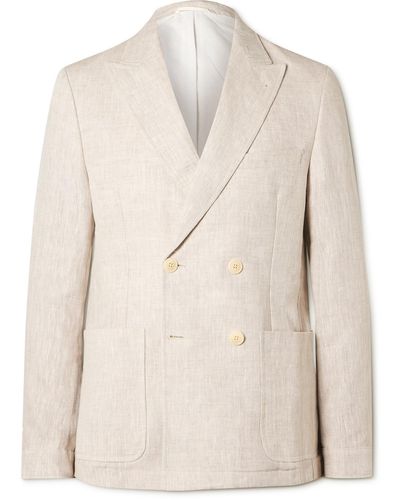 Oliver Spencer Double-breasted Linen Suit Jacket - Natural