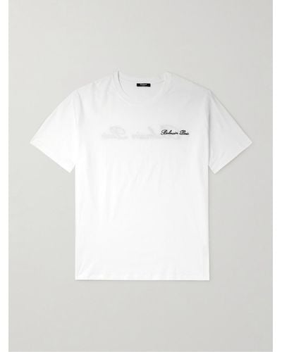 Balmain T-shirt in jersey di cotone con logo ricamato - Bianco