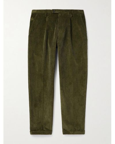 Baracuta Straight-leg Pleated Cotton-corduroy Trousers - Green