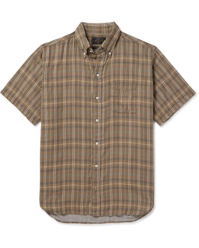 Beams Plus Button-down Collar Checked Cotton-gauze Shirt - Gray