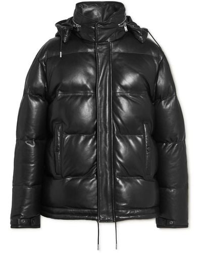 Saint Laurent Quilted Leather Hooded Down Jacket - Black