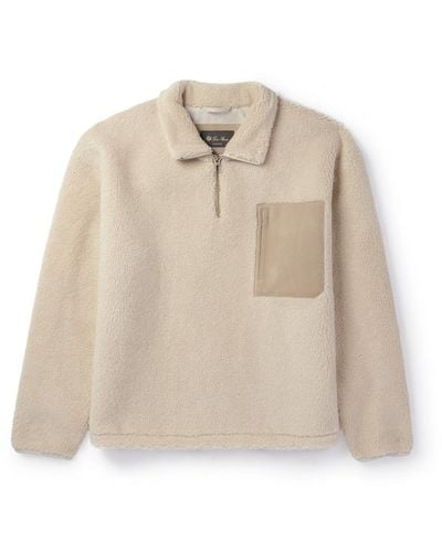 Loro Piana Suede-trimmed Cashmere And Silk-blend Fleece Half-zip Sweater - Natural