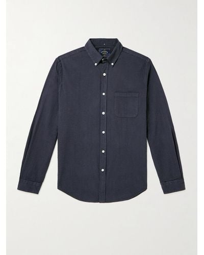 Portuguese Flannel Atlantico Slim-fit Button-down Collar Cotton-seersucker Shirt - Blue