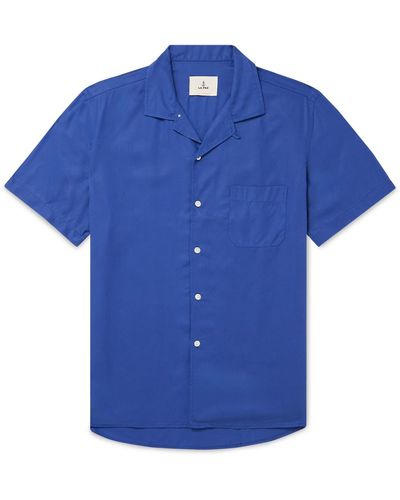 La Paz Panama Convertible-collar Striped Textured-cotton Shirt - Blue