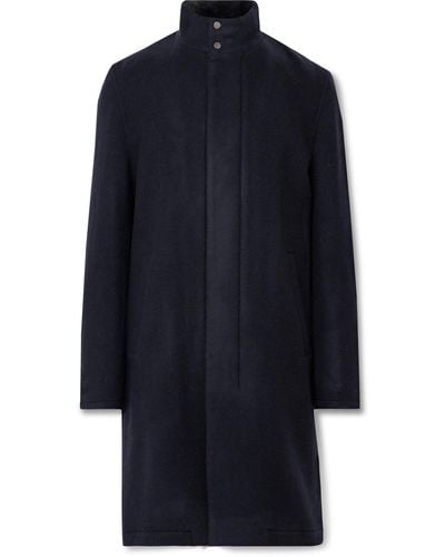 Yves Salomon Virgin Wool-felt Coat With Detachable Shearling Liner - Blue