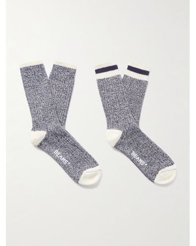 Beams Plus Rag Set aus zwei Paar Socken aus einer Baumwollmischung in Rippstrick mit Streifen - Blau