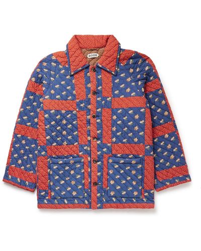 Bode Sheepfold Quilted Padded Printed Cotton Jacket - Red