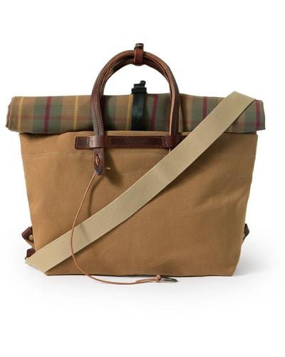Bleu De Chauffe Woody Business Leather-trimmed Checked Canvas Messenger Bag - Brown