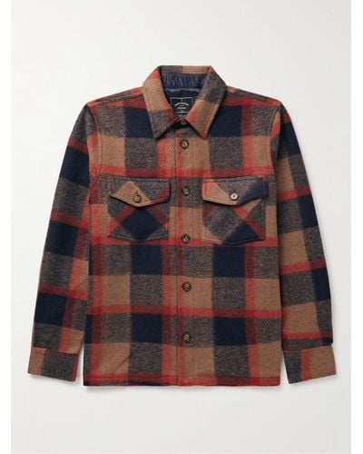 Portuguese Flannel Catch Checked Brushed-fleece Overshirt - Brown