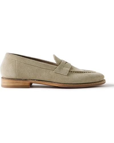Grenson Floyd Suede Penny Loafers - Natural