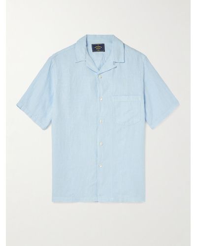 Portuguese Flannel Camp-collar Linen Shirt - Blue