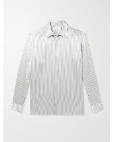 Saint Laurent Grosgrain-trimmed Striped Silk-satin Shirt - White