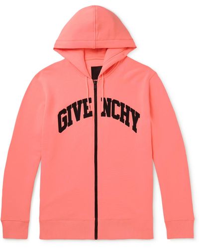 Givenchy Logo-embroidered Cotton-jersey Zip-up Hoodie - Pink