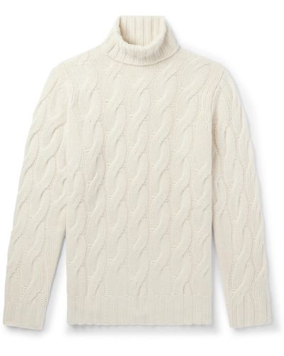 Thom Sweeney Cable-knit Cashmere Rollneck Sweater - White