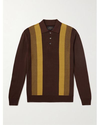 Beams Plus Pullover aus Jacquard-Strick mit Streifen und Polokragen - Braun